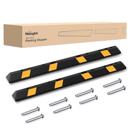 Nilight 72 Inch Parking Curb - Heavy Duty Rubber Garage Car Stopper Parking Aid with Reflective Strips for Large Vehicles, 2-Pack by Nilight - Used condition - US$90.41