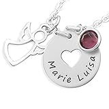  Silberkette Mädchen Einschulung Kette Engel Schmuck Gravur Geburtsstein Namenskette Kinder Kinderkette mit Namen Herz Ketten Name personalisiert  HANDMADE IN GERMANY