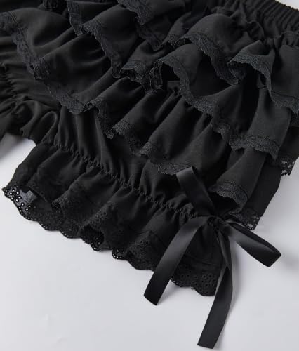 Image of Womens Lace Trim Layered Lolita Bloomer Cute Coquette Fluffy Ruffle Shorts