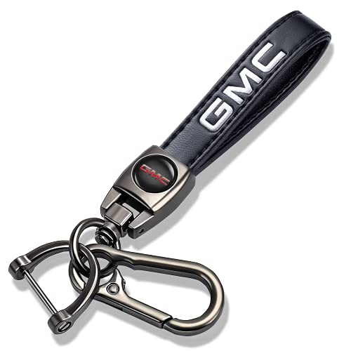 Sespac Genuine Leather Car Keychain Black Key Ring Accessories for GMC Series Premium Key Chain Gift for Men Women Automotive Family Present