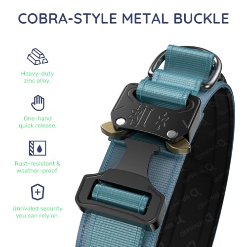 Image of Premium Tactical Dog Collar - Adjustable Military Heavy Duty Dog Collar for Medium Large Dogs - Durable Metal Buckle Dog Collar with Leather Control Handle and Soft Comfortable Padding