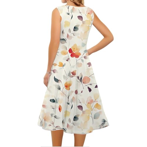 Summer Sundresses for Women Off The Shoulder Sleeveless Midi Dress Casual Elegant Ruched Flowy Floral Tank Dress4