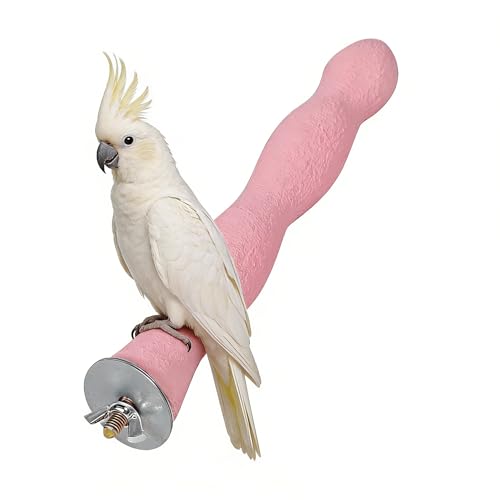 Image of Bird Perch Parrot Stand, Wooden Stick Paw Grinding Rough-surfaced Chew Toy for Birds Parrots Cockatiels Cockatoo Lorikeet Conure Parakee Cage Accessories, 8.7 inch,Pink