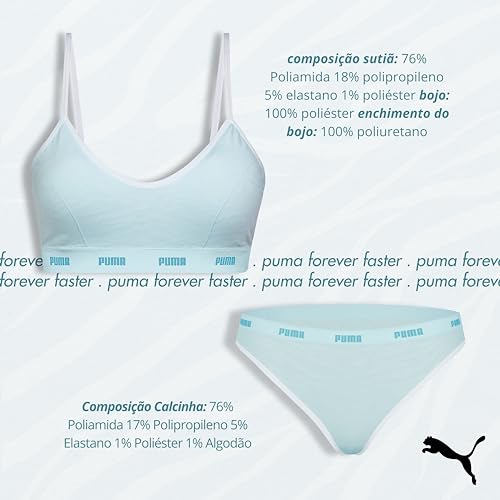 PUMA Conjunto Sem Costura Calcinha e Sutiã Top Feminino Bojo Removível Adulto.