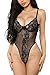 Aranmei Women Hollow Out Lace One Piece Bodysuit Teddy Lingerie (Black, Small)