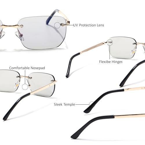 Image of Voyage Rimless Polarized Sunglasses for Men & Women (Black Lens | Black Frame - MG7601)
