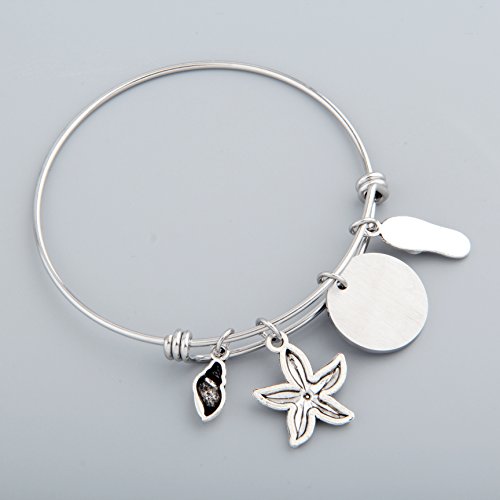 Seiraa The Beach Is My Happy Place Bracelet Expandable Stainless Steel Bangle Beach Jewelry For Beach Lover (Happy Place) #TOP3
