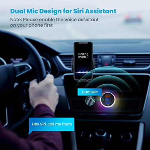 VicTsing (2021 Upgraded) Bluetooth FM Transmitter for Car, Auto-Tune Bluetooth Car Adapter, 2 Microphones & QC3.0 Wireless Car Radio Music Player Car Kit w Knob Button for Volume, 9 Colors LED Backlit - Thumbnail 3