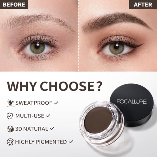 FOCALLURE Eyebrow Pomade with Brush Waterproof 16HR Vegan CHOCOLATE - image 3