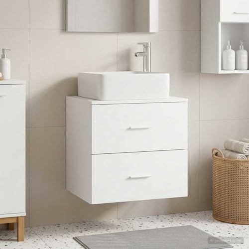 Lavabo de pared compacto de 49,5 cm con mueble blanco para baños pequeños 3