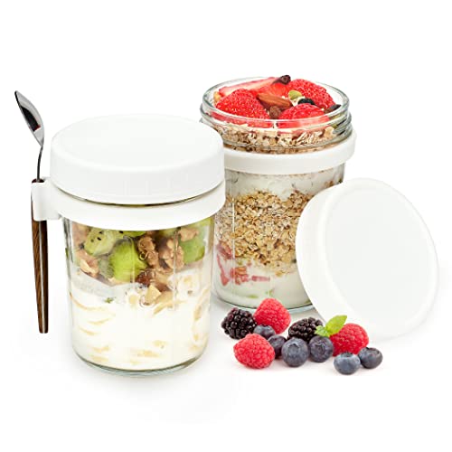 Moeput 2 Pack Overnight Oats Containers With Lids And Spoons, 12 Oz Mason Jars For Overnight Oats Mason Overnight Oats Jars Oatmeal Container To Go For Breakfast Yogurt Cereal, Fruit(White) #TOP7