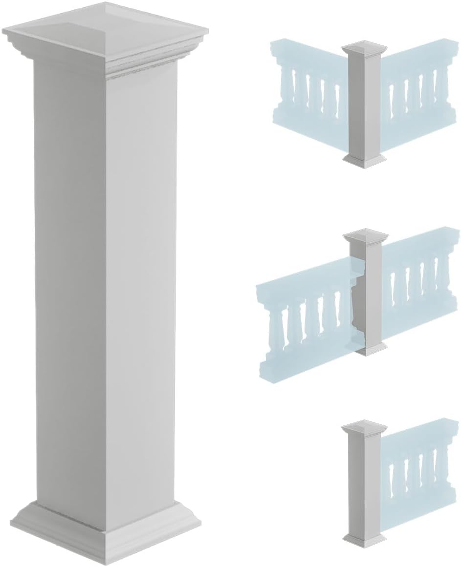 8"W x 40"H Plain Newel Post with Flat Capital & Base Trim (Installation kit Included)