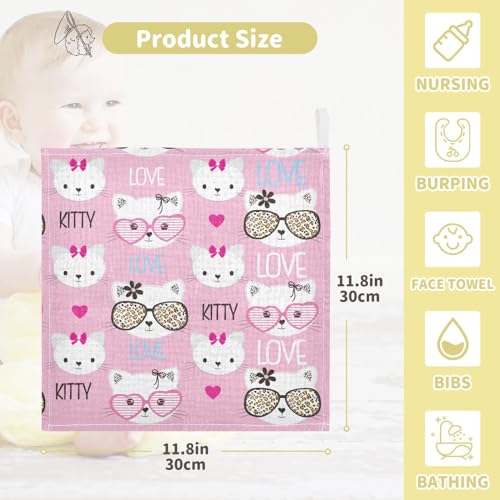 Image of vvfelixl Childish Cats Pattern Baby Burp Cloths Baby Muslin Washcloths for Boys Girl Cotton Baby Face Towel for Newborn Infants Soft and Absorbent 11.8 X 11.8 in, 5 Pack