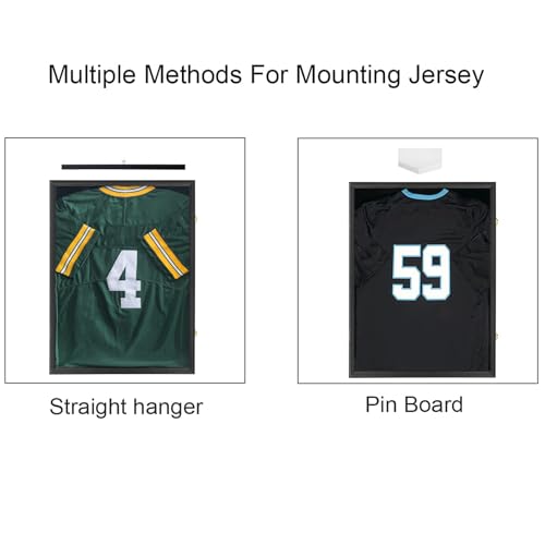 Image of Jinchuan Jersey Frame Display Case Large Shadow Box Lockable with UV Protection Acrylic Hanger and Wall Mount Option for Baseball Basketball Football Soccer Hockey Sport Shirt Black Finish