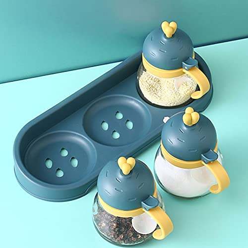 Tarros para condimentos, tarros de condimentos 3 en 1 de Vidrio para Especias de Cocina, con Tapas y cucharas, Almacenamiento Combinado, fácil de Usar
