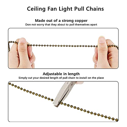 Image of Ceiling Fan Pull Chain Set - 4 Piece Bulb and Fan Pattern Extension Pendant, 12 Inch Extender With Ball Connector (Antique Bronze)