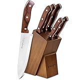 Knife Set, 6 Pcs Kitchen Knives Set with Block, Stainless Steel Chef Knife Set for Kitchen