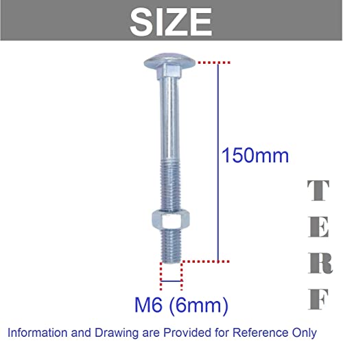 TERF® M6 X 150mm Cup Square Carriage Bolt and Nut M6 (6mm) X 150mm Coach Bolts with Hexagon Nuts - Pack of 10 - Image 3