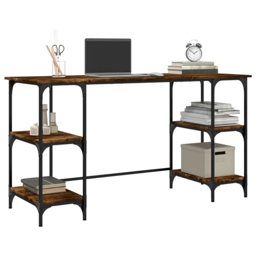 Bureau en chêne fumé table PC ergonomique avec étagères de rangement - 5