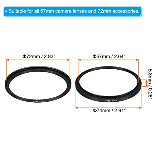 PATIKIL 67mm-72mm Metal Step Up Ring, Camera Lens Filter Adapter Ring Aluminum Filter Adapter Ring for Camera Lenses Hood Black - Image 2