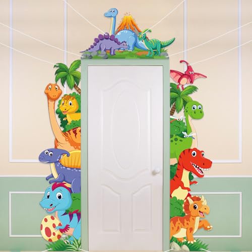 Namalu 3 Pcs Watercolor Dinosaur Door Banner Decorations Dino Birthday Themed Porch Sign Hanging Banners for Jungle Safari Photo Booth Props Front Door Window Wall Decor Supplies