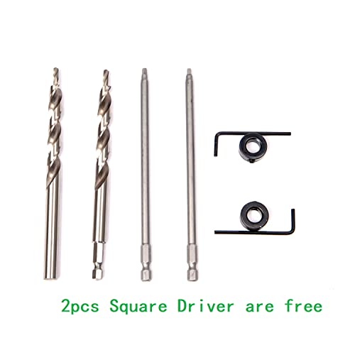 Panovos (2Pcs)1/4" Hex Shank Pocket Hole Drill Bit + 3/8"(9.5Mm)Replacement Twist Step Drill Bit With Depth Stop Collar For Manual Pocket Hole Jig System Drill Guide Drill Tools Kit Accessories #TOP2