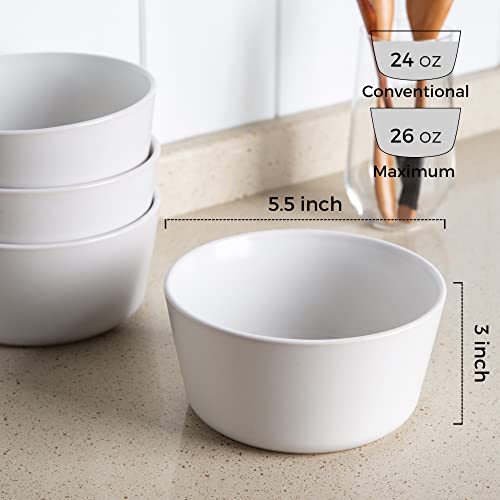 Amorarc Stoneware Cereal Bowls Set For Kitchen, 26 Ounce Ceramic Soup Bowls Set Of 6 For Snacks Soup Cereal Breakfast, Chip-Resistant Bowls, Matte White #TOP1