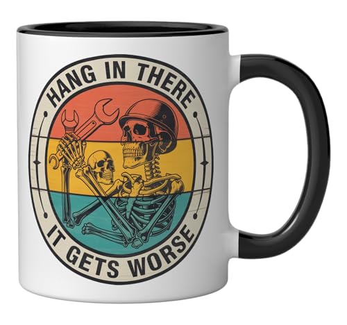 Taza de cerámica retro esqueleto mecánico 11oz negro/blanco miniatura 2