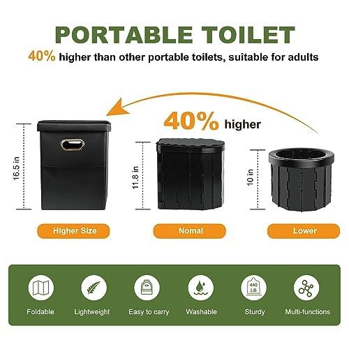 TEMPTIPS Portable Toilet for Adults,XL Extra Large Folding 16.5\'\' Camping Toilet with Lid, Perfect for Adults and Kids. Compact and Portable Potty for Car, Hiking, Beach, and Camping Adventures - Thumbnail 4