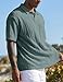 JMIERR Men's Fashion Cable Knit Polo Shirt Short Sleeve Lightweight Textured Sweater Tee for Spring Summer, XL, Cedar Geen