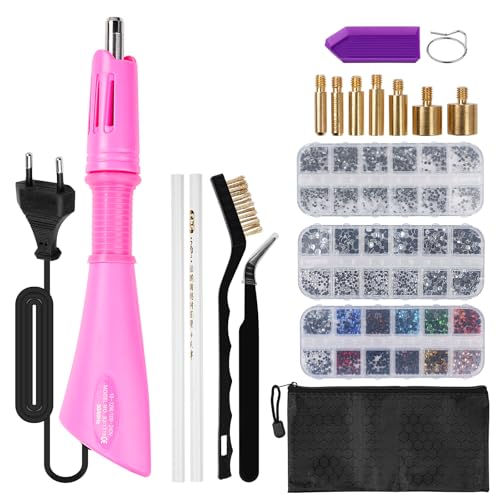 Outbit Hotfix Strasssteine Applikator Schnelles Aufheizen Hot Fix Zauberstab Strass DIY Applikator Verschönerung Werkzeuge Zum Setzen von Strasssteinen und Perlen (Rosa Set)
