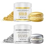 Essbarer Glitzer Set - 2 Farben Gold und Silber Glitzerpulver für Getränke, Geschmacklos Essbare Glitzerpulver, Glitzer für Liköre, Cocktails, Champagner, Torten, Pralinen, Dessertdekorationen (2x4g)