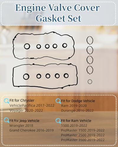 Image of VS50919 Engine Valve Cover Gasket Set Fits for Chrysler /Jeep /Ram /Dodge /Vehicle Pacifica 2017-2022, Voyager Durango Grand Cherokee Wrangler, ProMaster 1500 2500 3500 3.6L 24V Replace VC1184G