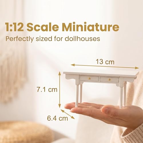 Mesa de madera 1:12 artesanal con cajoneras móviles 7