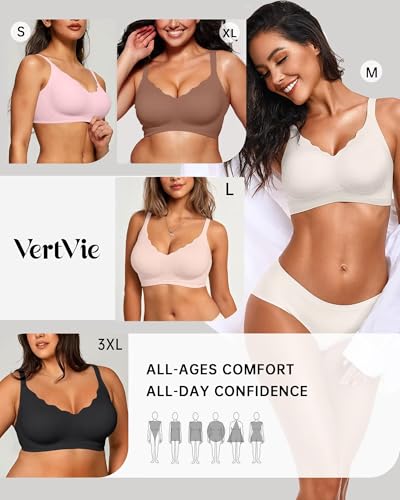 Image of Vertvie Women Seamless Jelly Bras No Underwire Supportive Wireless Push Up Full Coverage Bralette Comfy Scalloped T-Shirt Bra