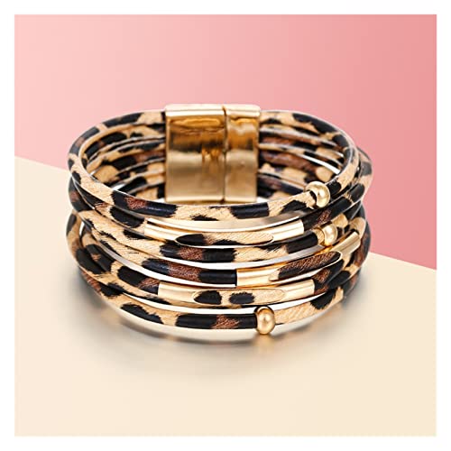 Fashion Bracelets Leopard Leather Bracelet Jewelry 2022 Fashion Women Metal Tube Ladies Wide Boho Multilayer Wrap Bracelets & Bangles Bracelets Birthday Gift (Size : Leopard) (B Leopard) #TOP6