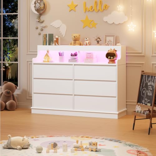 SierraSquad Modern 6-Drawer Dresser with LED Lights and Charging Station by SierraSquad - Used condition - CA$246.03