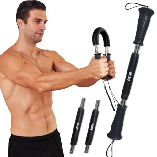 HOTWAVE Portable Power Twister Bar, Foldable Spring Workout Bars Exercise for Chest, Shoulder, Forearm, Bicep and Arm Strengthening Home Workout Equipment (3-Spring bar(20-40-60lb)) - Home Fitness Guru 41W4d7FuoHL. SL500 - Home Fitness Guru