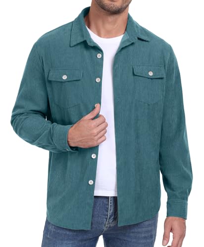 Image of Askdeer Men's Corduroy Button Down Shirts Long Sleeve Casual Shacket Jacket Western Corduroy Shirt Jacket with Flap Pockets