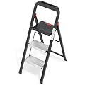 Urackify 3 Step Ladder with Tool Tray, Folding Step Stool with Aluminum Non-Slip Pedals, Sturdy Ladder for Adult, Portable Lightweight Ladders for Home, Kitchen, Garage