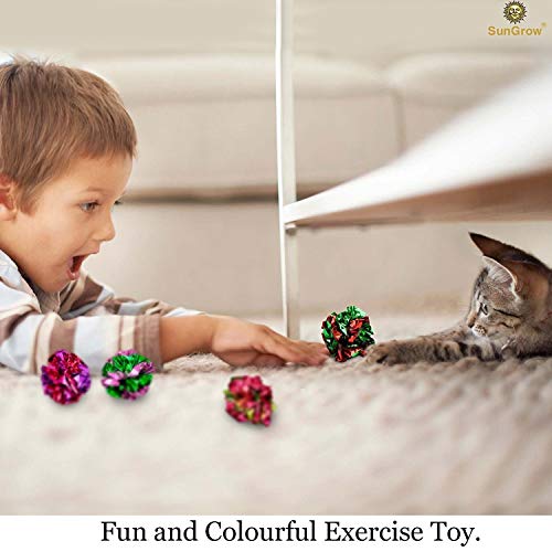 Image of SunGrow 24 Pcs Cat Mylar Crinkle Balls, 2 inch for Exercise to Keep Fit, Lightweight, Multicolor Shiny Foil with Crinkly Sound for Indoor Pet Cat, Kitten