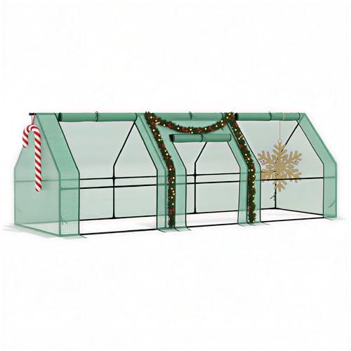 Outsunny 9' x 3' x 3' Mini Greenhouse with Zippered Doors & Roll-up Windows, Portable Plant Hot House with Durable PE Cover, Water Resistant, UV Protected for Outdoor Flowers, Vegetables, Green