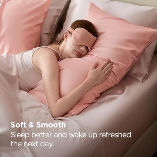 Image of Bedsure King Size Satin Pillowcase Set of 2 - Peach Pink Silky Pillow Cases for Hair and Skin with Envelope Closure, Similar to Silk Pillow Cases, Gifts for Women Men, 20x36 Inches, 2pcs