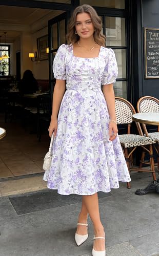 Image of Belle Poque Women's Vintage Midi Cottagecore Cocktail Dresses | Belle Poque Women's Vintage Cottage Core Dress,A-line,Midi,Square Neck,Homecoming Dress,Cocktail Dress,Sun Dress