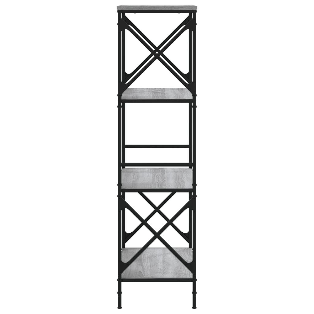 Homgoday Regał na książki, 4 półki, stojący, biurowy, magazynowy, do przechowywania, regulowane nogi, do salonu, gabinetu, biura, szary, Sonoma, 59 x 35 x 132 cm, materiał drewnopochodny