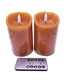 LitLuna Orange Flameless Candles Set 2-Real Wax Realistic Pillar Candles Battery with Pumpkin Scente