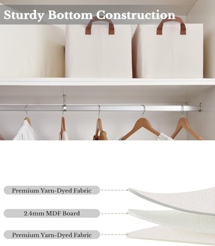 Image of DALUCI Foldable Cloth Organizer for Wardrobe - Fabric Storage Box with Metal Frame & Handles - Collapsible & Foldable Storage Box and Organiser for Clothes, Sarees, Towels - (Beige, Pack of 3)
