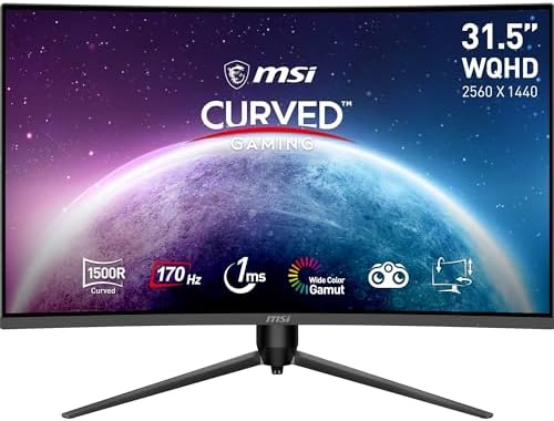 MSI G32CQ5P 31.5" WQHD Curved Gaming Monitor - VA 1500R 2560 x 1440, 170 Hz / 1 ms, Adaptive Sync, 3-Axis Adjustable - DP 1.2a, HDMI 2.0b CEC