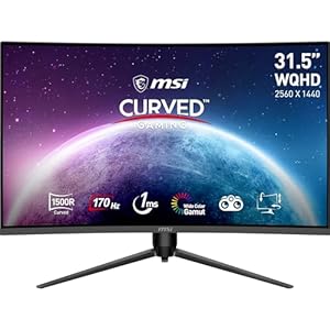 MSI G32CQ5P Écran gaming incurvé de 31,5 pouces WQHD - Dalle VA 1500R 2560 x 1440, 170 Hz / 1 ms, Adaptive Sync, réglable sur 3 axes - DP 1.2a, HDMI 2.0b CEC
