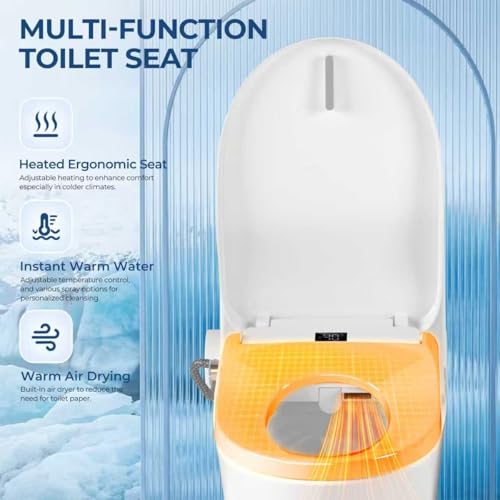 RUIFQ Bidet Toilet Seat Elongated, Electric Heated Seat with Instant Warm Water, Remote & Side Knob Control, Self-Clean Nozzle, Soft Close Lid, Night Light, Warm Air Dryer - Thumbnail 3